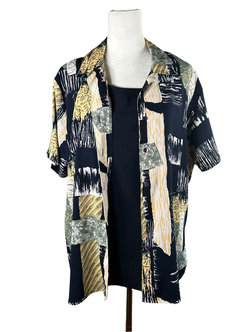 90s Grunge Abstract Geometric Shirt Tank Set Matching Co-ord Notations XL